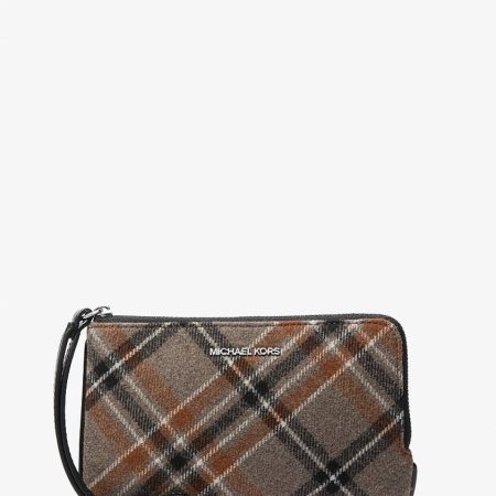 Michael Kors Jet Set Travel Plaid Print Wool Wristlet Black - Preorder