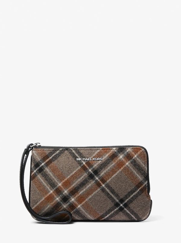Michael Kors Jet Set Travel Plaid Print Wool Wristlet Black - Preorder