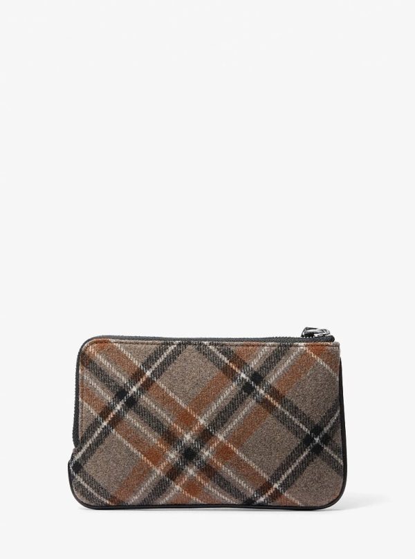 Michael Kors Jet Set Travel Plaid Print Wool Wristlet Black - Preorder