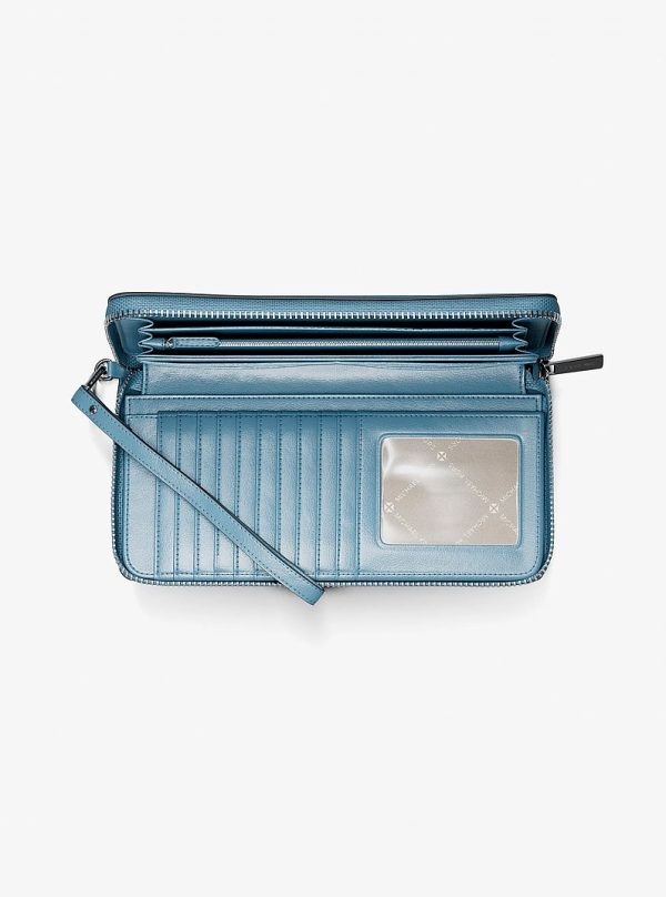Michael Kors Large Pebbled Leather Continental Wallet in Denim