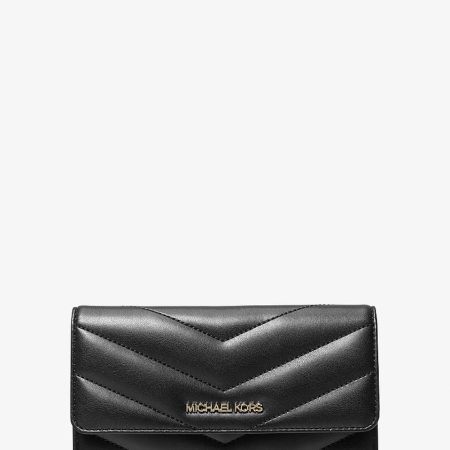 Michael Kors Jet Set Travel Large Quilted Tri-Fold Wallet Black - Preorder
