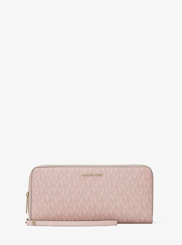 Michael Kors Jet Set Travel Large Signature Logo Continental Wristlet Powder Blush - Preorder
