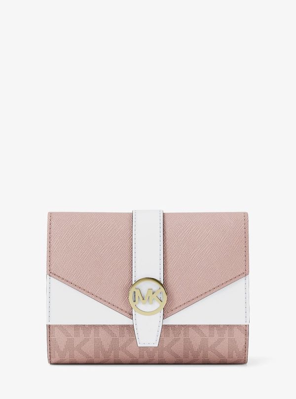 Michael Kors Greenwich Medium Signature Logo Trifold Wallet Pwd Blsh Mlt - Preorder