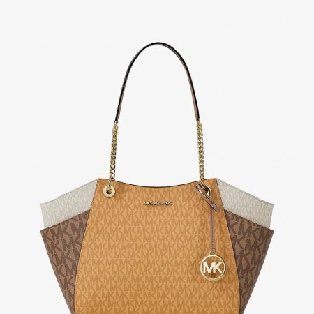Michael Kors Jet Set Large Color-Block Signature Logo Tote Bag Honeywheat Multi - Preorder