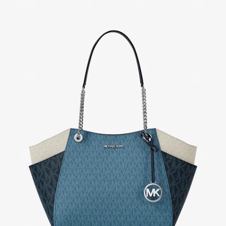 Michael Kors Jet Set Large Color-Block Signature Logo Shoulder Bag Denim Multi - Preorder