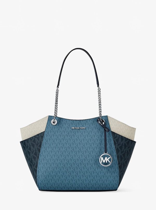 Michael Kors Jet Set Large Color-Block Signature Logo Shoulder Bag Denim Multi - Preorder