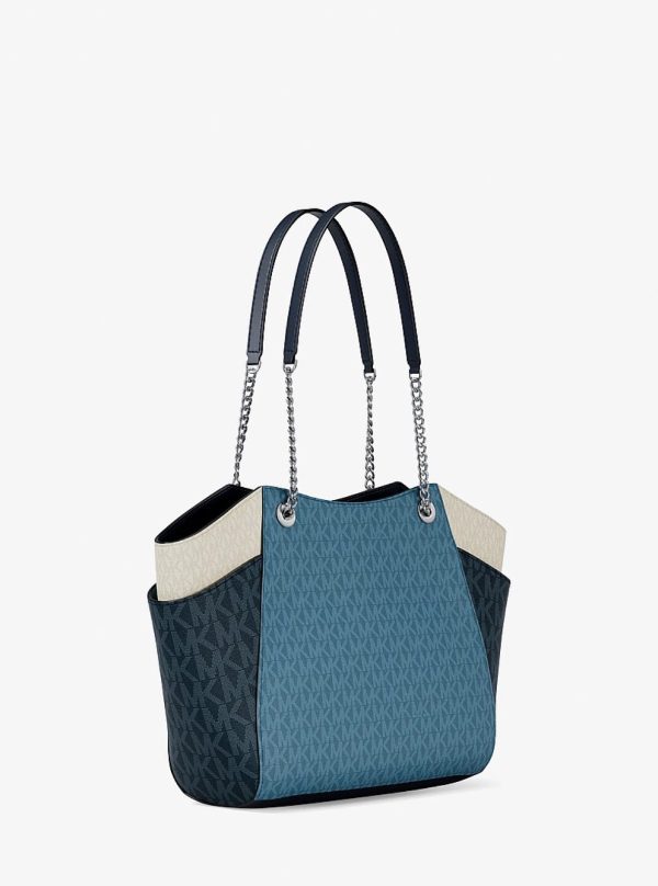 Michael Kors Jet Set Large Color-Block Signature Logo Shoulder Bag Denim Multi - Preorder