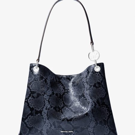 Michael Kors Christina Large Snake Embossed Shoulder Bag Navy - Preorder
