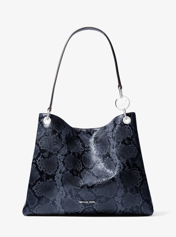 Michael Kors Christina Large Snake Embossed Shoulder Bag Navy - Preorder