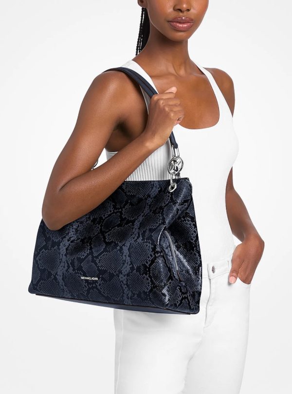 Michael Kors Christina Large Snake Embossed Shoulder Bag Navy - Preorder