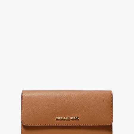 Michael Kors Jet Set Travel Crossgrain Leather Tri-Fold Wallet Luggage - Preorder