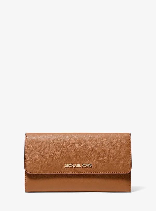 Michael Kors Jet Set Travel Crossgrain Leather Tri-Fold Wallet Luggage - Preorder