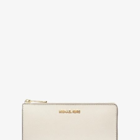 Michael Kors Jet Set Travel Large Saffiano Leather Quarter-Zip Wallet Lt Cream - Preorder