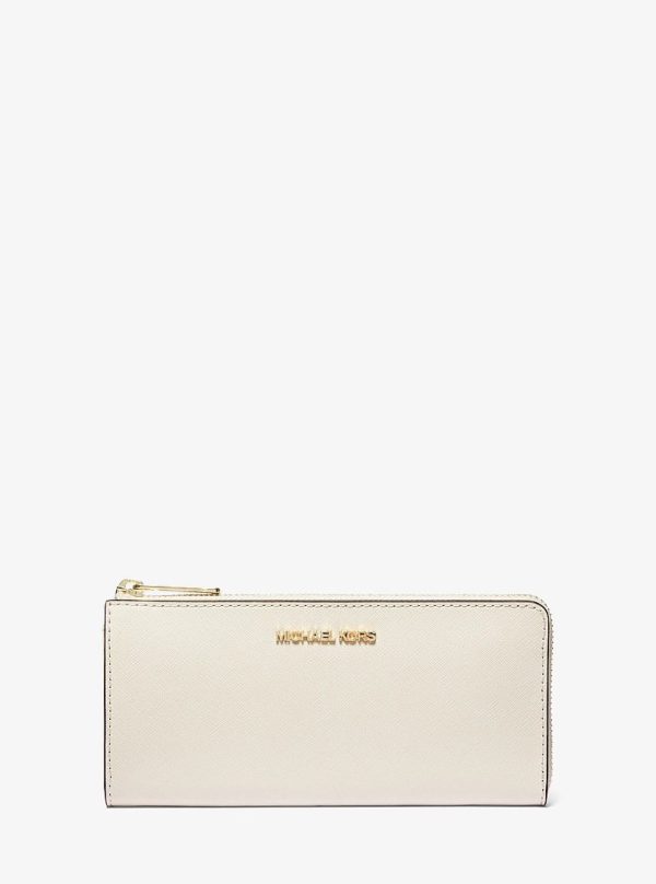 Michael Kors Jet Set Travel Large Saffiano Leather Quarter-Zip Wallet Lt Cream - Preorder