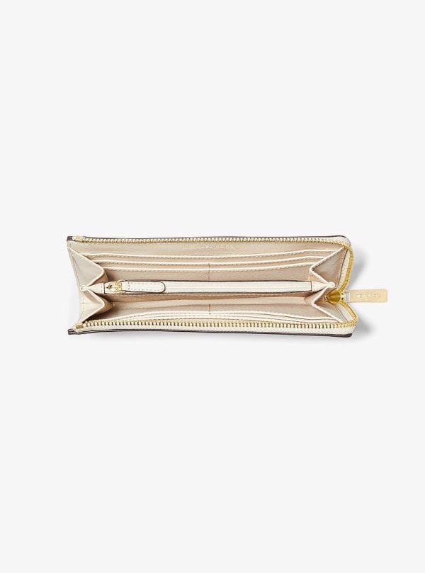 Michael Kors Jet Set Travel Large Saffiano Leather Quarter-Zip Wallet Lt Cream - Preorder