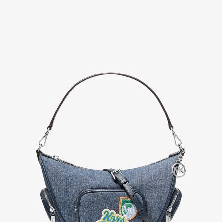 Michael Kors Merritt Small Embellished Denim Convertible Crossbody Bag Washed Denim - Preorder