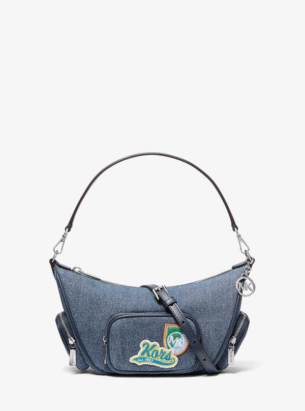 Michael Kors Merritt Small Embellished Denim Convertible Crossbody Bag Washed Denim - Preorder
