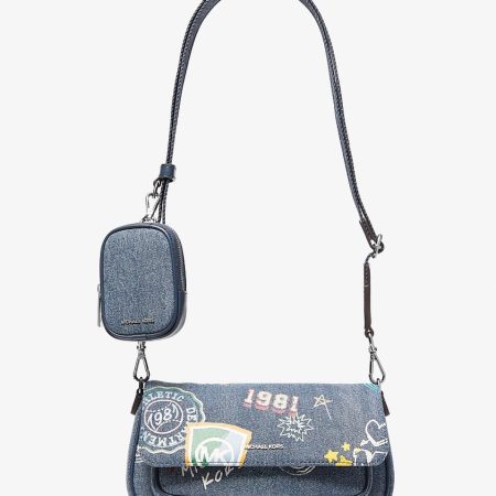Michael Kors Jet Set Travel Small Embellished Denim Crossbody Bag With Pouch Washed Denim - Preorder