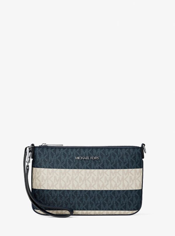Michael Kors Jet Set Travel Striped Signature Logo Convertible Wristlet Navy - Preorder