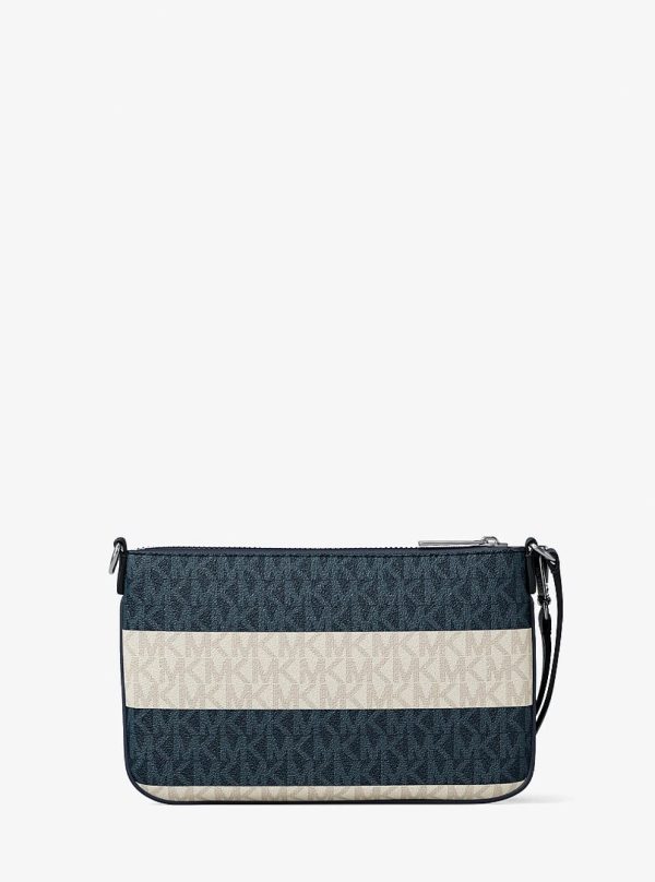Michael Kors Jet Set Travel Striped Signature Logo Convertible Wristlet Navy - Preorder