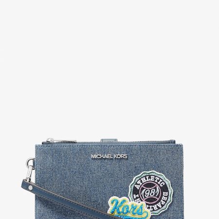 Michael Kors Jet Set Travel Embellished Denim Wristlet Washed Denim - Preorder