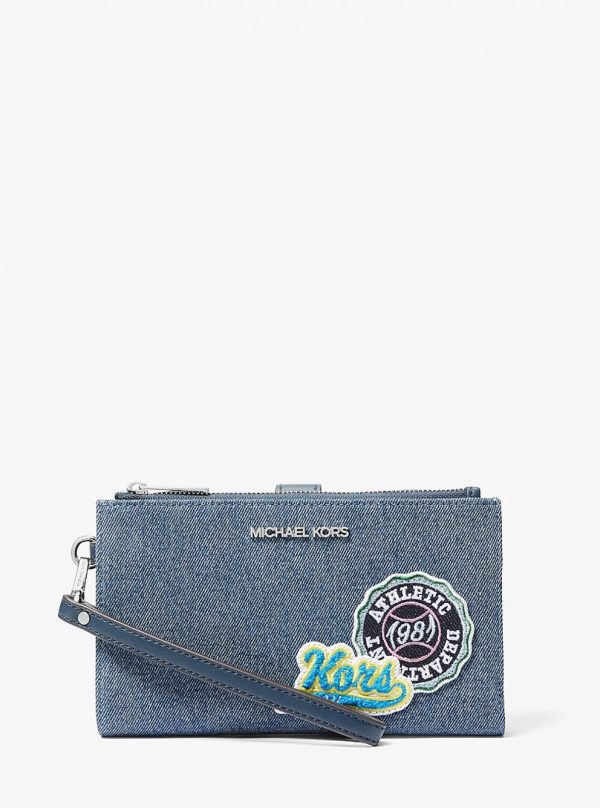 Michael Kors Jet Set Travel Embellished Denim Wristlet Washed Denim - Preorder