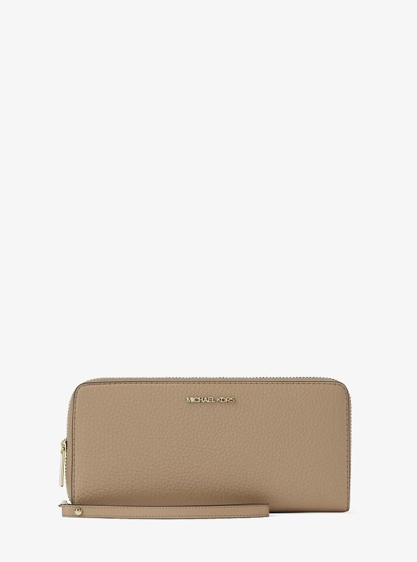 Michael Kors Jet Set Travel Large Pebbled Leather Wristlet in Camel