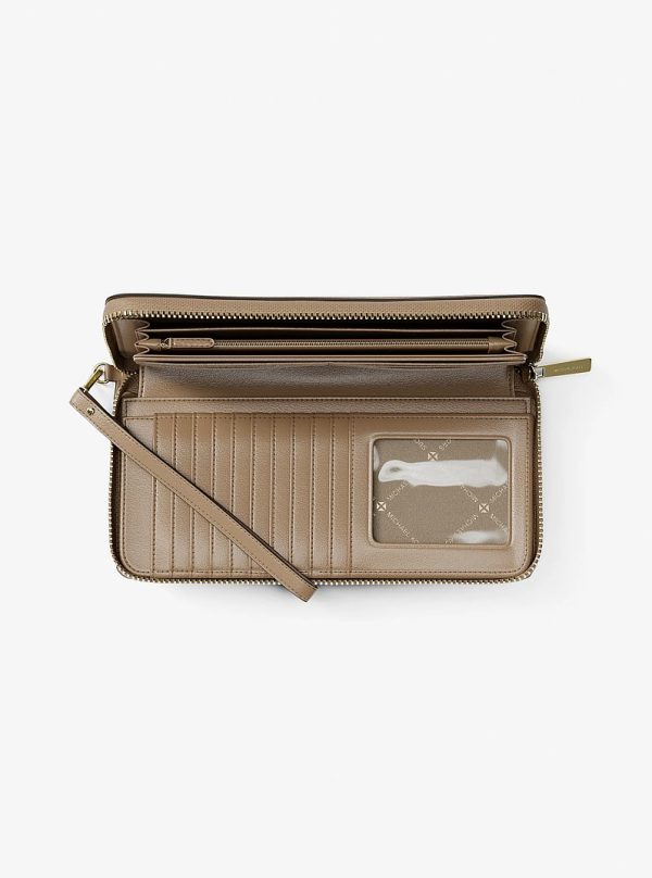 Michael Kors Jet Set Travel Large Pebbled Leather Wristlet in Camel