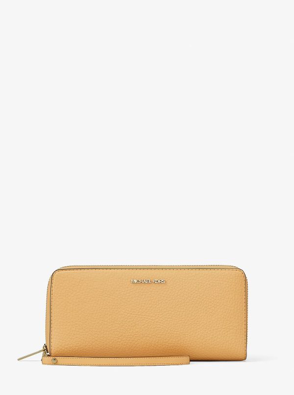 Michael Kors Jet Set Travel Large Pebbled Leather Wristlet in Honeywheat