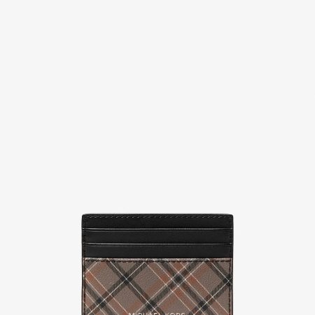 Michael Kors Cooper Plaid Card Case Mushroom - Preorder