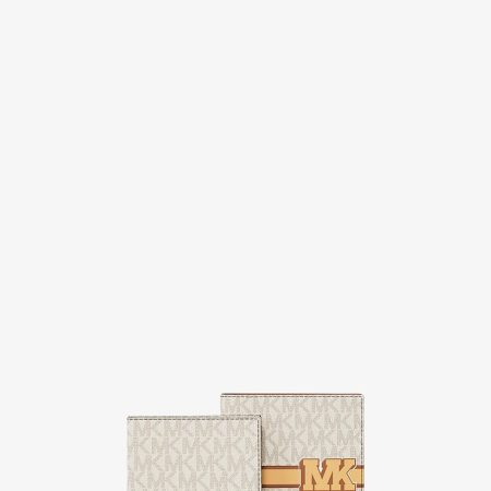 Michael Kors Cooper Striped Signature Logo Billfold Wallet With Passcase Vanilla Combo - Preorder