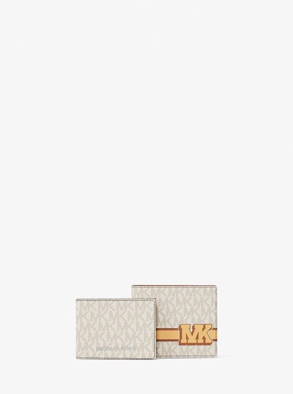 Michael Kors Cooper Striped Signature Logo Billfold Wallet With Passcase Vanilla Combo - Preorder