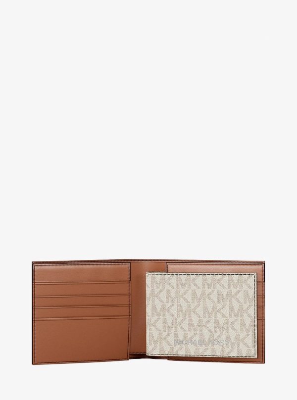 Michael Kors Cooper Striped Signature Logo Billfold Wallet With Passcase Vanilla Combo - Preorder