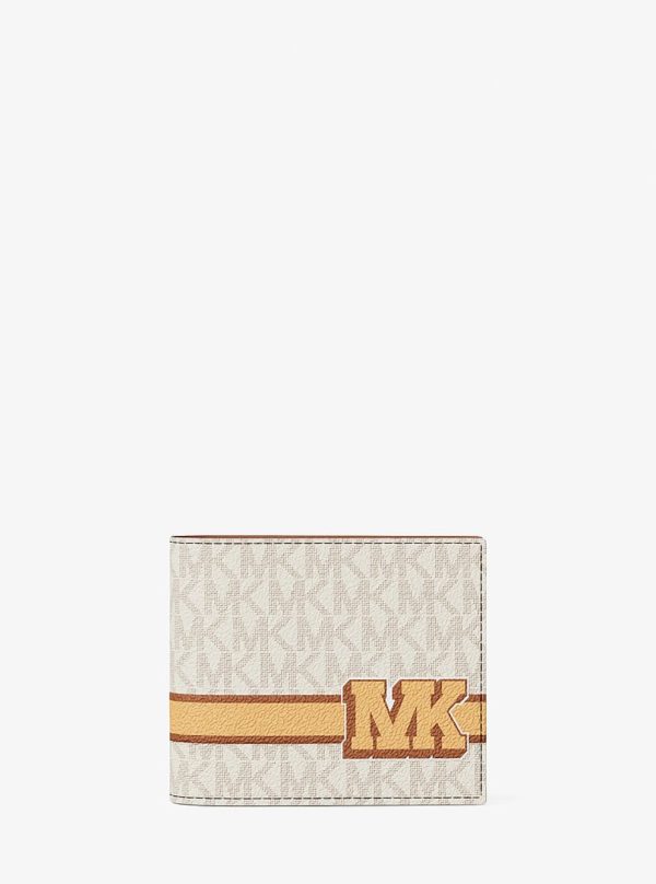 Michael Kors Cooper Striped Signature Logo Billfold Wallet With Passcase Vanilla Combo - Preorder