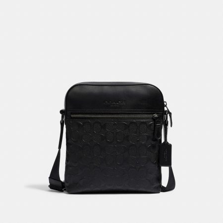 Coach Houston Flight Bag In Signature Leather Gunmetal/Black - Ready Stock Malaysia