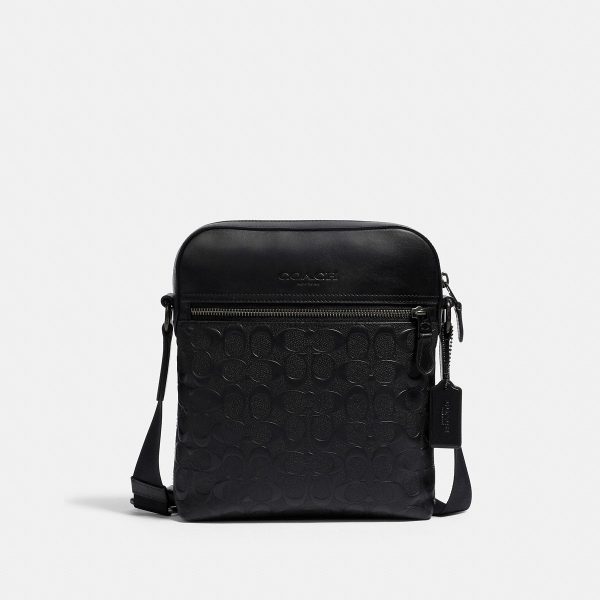 Coach Houston Flight Bag In Signature Leather Gunmetal/Black