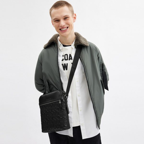 Coach Houston Flight Bag In Signature Leather Gunmetal/Black