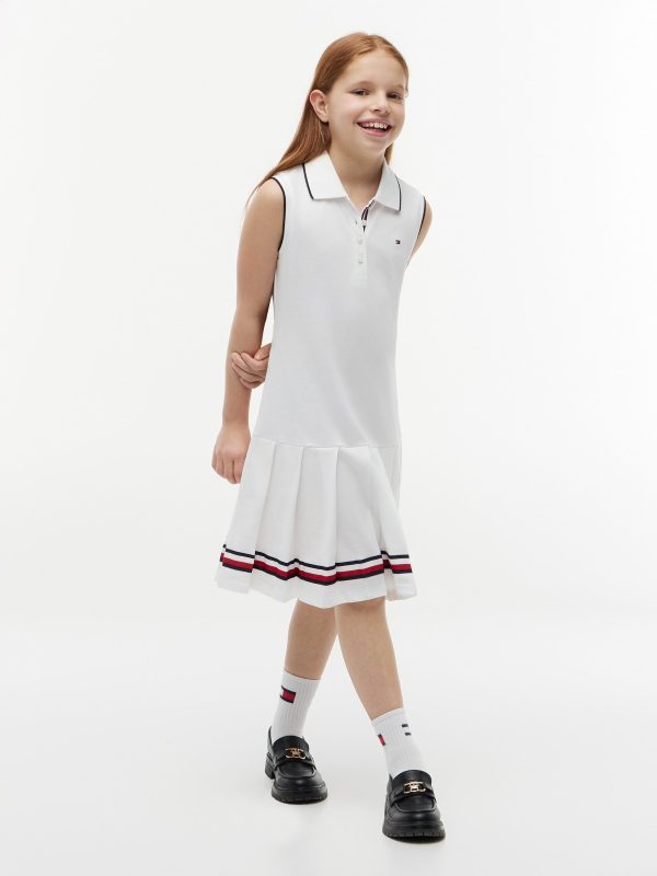 Tommy Hilfiger Kids' Sleeveless Pleated Polo Dress in Optic White