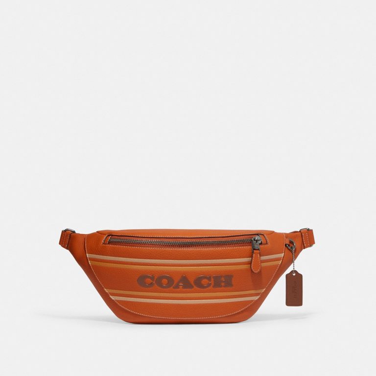 Coach Warren Belt Bag With Coach Stripe Black Antique Nickel/Canyon Multi - Ready Stock Malaysia