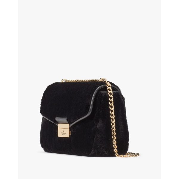 Kate Spade Carey Faux Fur Small Flap Shoulder Black side angle
