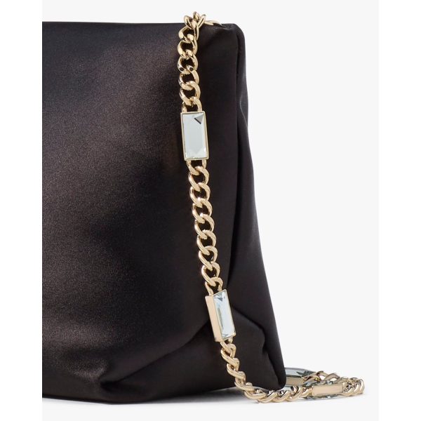 Kate Spade Anya Satin Shoulder Bag Black chain detail