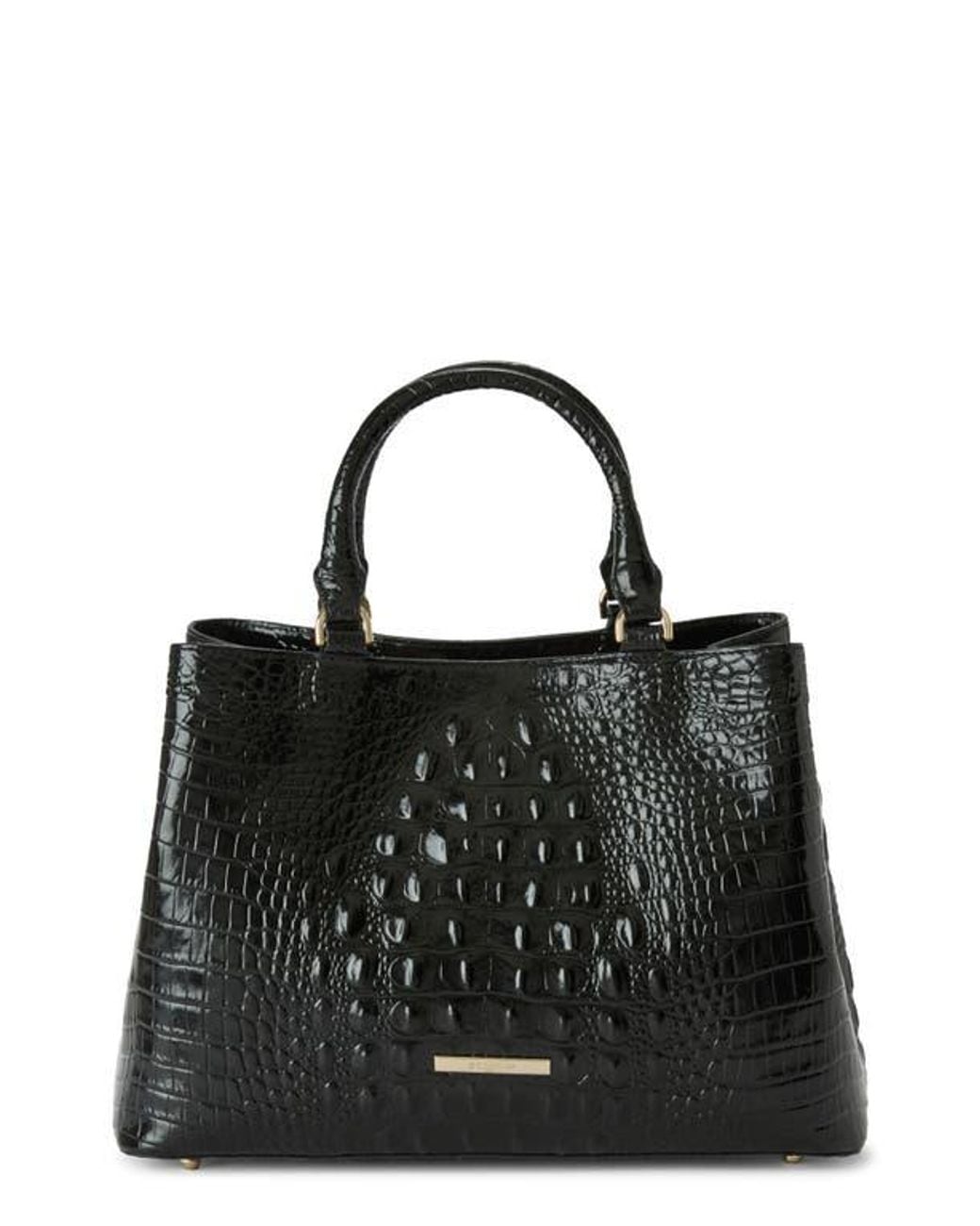 Brahmin Small Mona Black Alba croc embossed leather satchel 2026