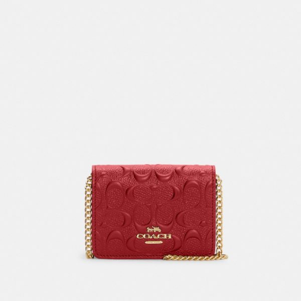 Coach Mini Wallet On A Chain In Signature Leather Brass/1941 Red - Ready Stock Malaysia | Authentic from USA outlet | Amaboxly Malaysia