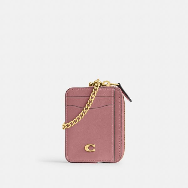 Coach Essential Chain Card Case in Brass/Peony, front view