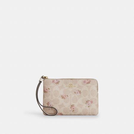 Coach Corner Zip Wristlet In Signature Canvas With Floral Print - Preorder