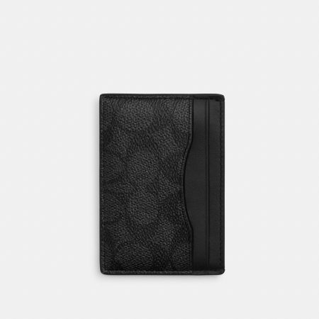Coach Card Case With Money Clip In Signature Canvas - Preorder