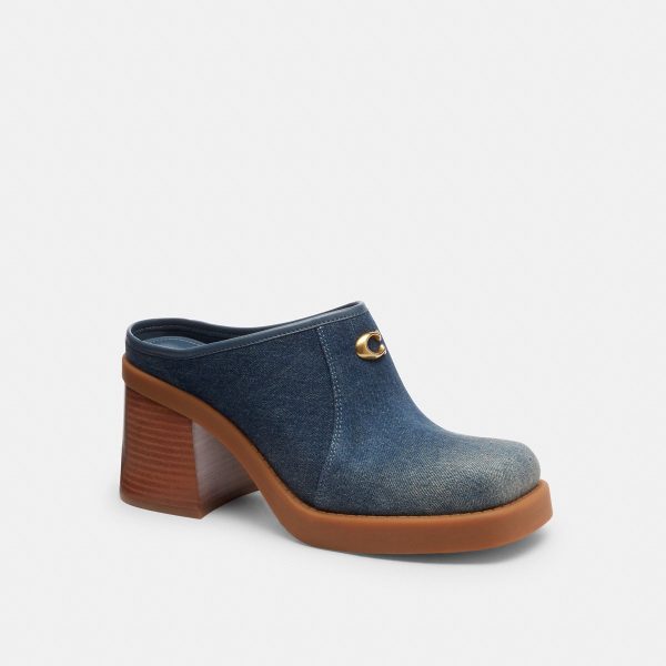 Coach Sculpted C Heeled Mule In Loved Denim - Preorder
