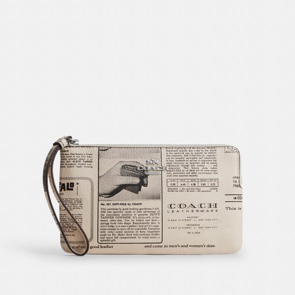 Coach Large Corner Zip Wristlet With Newspaper Print - Preorder