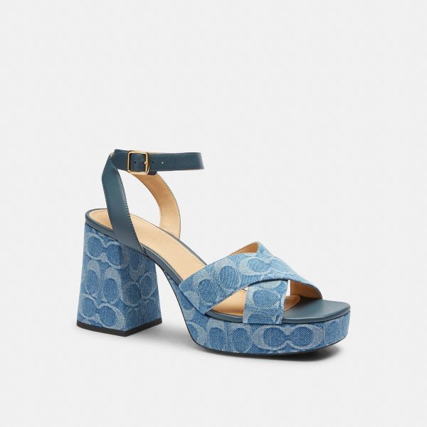 Coach Block Heel Sandal In Signature Denim - Preorder