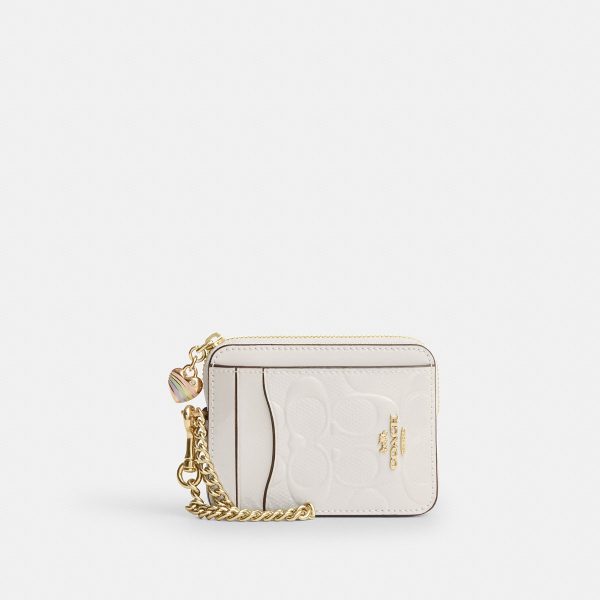 Coach Zip Card Case In Signature Leather With Heart Charm - Preorder